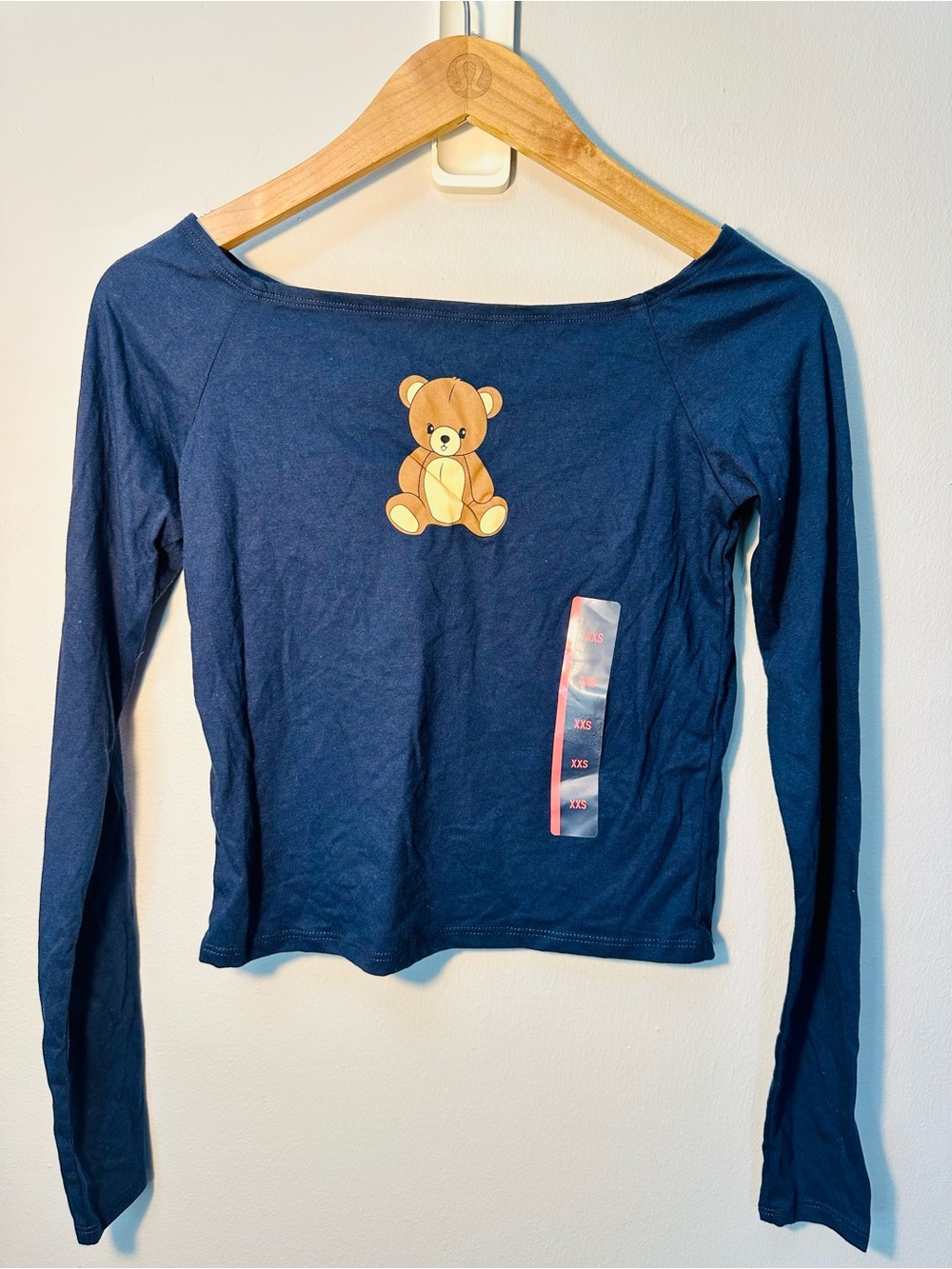 Modern Lux NWT Women's Teddy Bear Long Sleeve Graphic T-Shirt Navy Blue Size XXS